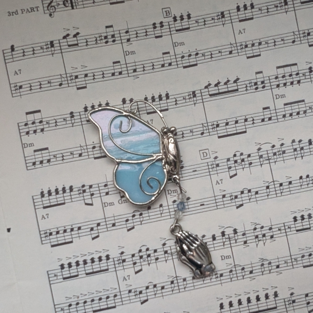 Silver Butterfly Pendant with Blue Accents
